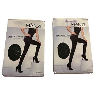 2 Pair Manzi Winter Soft Tights 1600 Den Opaque Black Sz XL New Fits 5'5" - 5'8